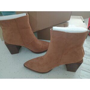 Women's Ankle Chunky Block Mid Heel Booties Light Brown Size 10